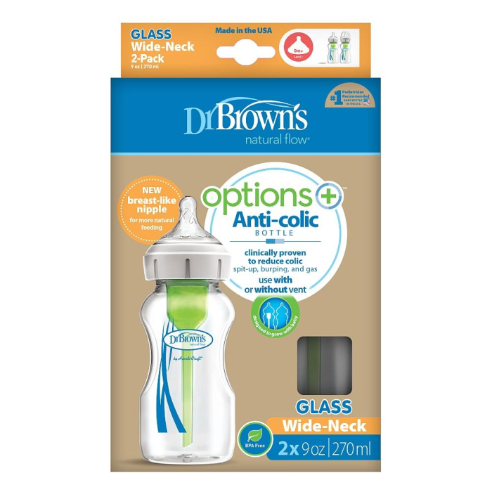 Dr Brown - Options+ Glass Bottle 270ml (2 Pack)