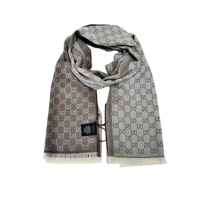 Gucci 古驰浅米色GG字母图案双面羊毛和真丝混纺围巾