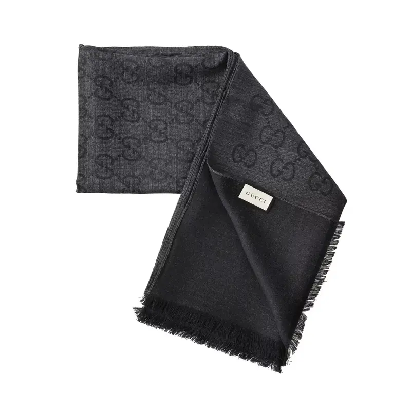 Gucci 古驰 GG字母交织双面羊毛丝绸混纺围巾