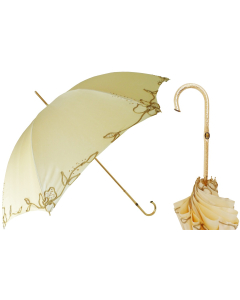 Pasotti 葩莎帝 刺绣伞金色手柄晴雨伞-香槟色