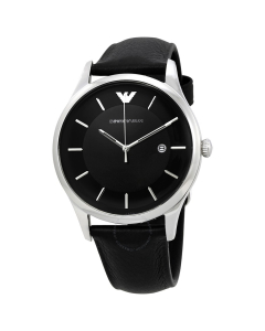 安普里奥 阿玛尼 Emporio Armani Men's Silver Watch with Black Strap 男士 银色 手表