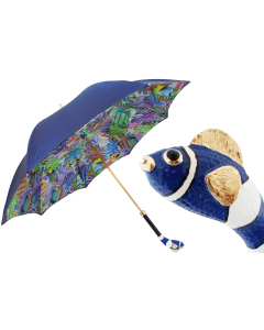Pasotti 葩莎帝 蓝色伞面海洋内饰 蓝鱼手柄 晴雨伞