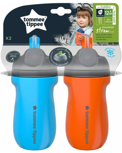 Tommee Tippee 汤美星 保温吸管训练杯双包装 蓝色和橙色