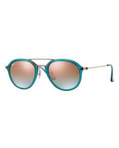 雷朋 高街时尚系列 古铜色 渐变 反光 双梁 太阳镜 Ray-Ban Light Double Bridge Sunglasses - Pastel Blue/Gold RB4253 62367Y 50-21