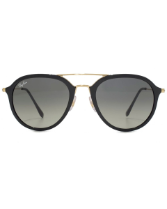 雷朋 高街时尚系列 灰色 渐变 双梁 太阳镜 Ray-Ban Light Double Bridge Sunglasses with Dark Tinted Lenses - Black/Gold RB4253 601/71 50-21