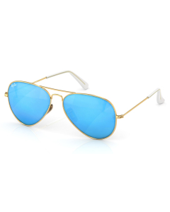 雷朋 飞行员系列 炫彩镜片 蓝色 闪光 Ray-Ban Aviator Sunglasses in Blue with Gold Lenses - Size 55 RB3025 112/17 55-14 