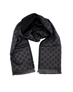Gucci 古驰GG字母织带羊毛围巾 - 棕黑色