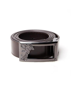 Versace Mens Leather Belt with Sliver Medusa Buckle - Dark Brown (Damaged Box)