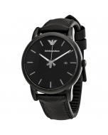 安普里奥 阿玛尼 Emporio Armani Classic Leather and Silicone Strap Watch 手表 - Black