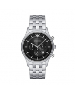 安普里奥 阿玛尼 Emporio Armani Black Dial Mens 'Chronograph' Watch 男士 手表 - Silver