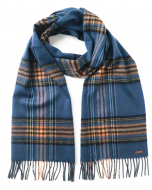 Hortons England 纯羊毛 格子 围巾 藏青色格纹 Hortons England 100% Lambswool 'Hexham' Scarf - Navy Check